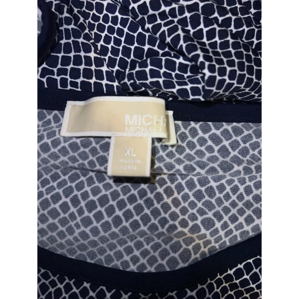 Michael Kors Navy White Geometric Snakeskin Print Bell‎ Sleeve Blouse Top XL